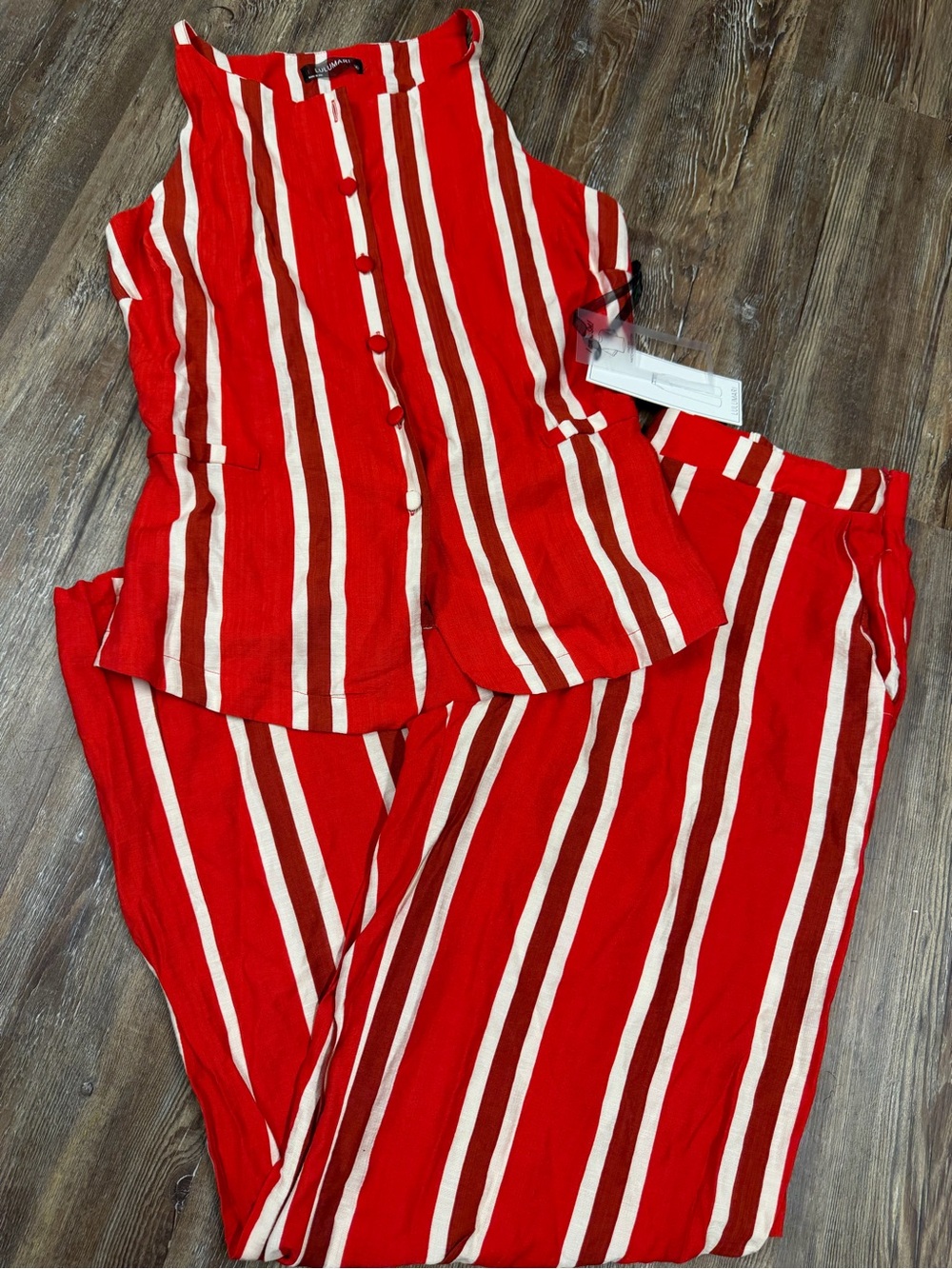 Red & white vertical striped set new with tags top is M and bottoms are L
